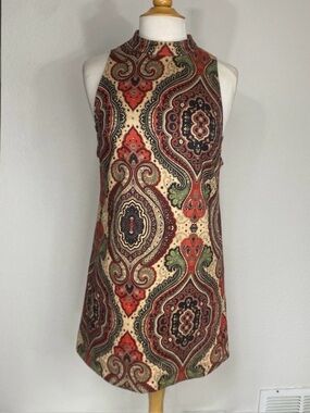 Fashion Union Women's Tan Paisley Faux Suede Cutout Mini Dress Size Small Boho